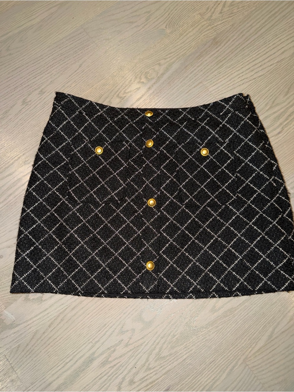 Ted Baker Black Quilted Mini Skirt with Gold Buttons